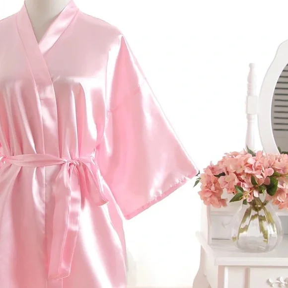 Pastel Pink Satin Silky Robe - Bridesmaids - Bachelorette - Girls Night NEW - Picture 3 of 7